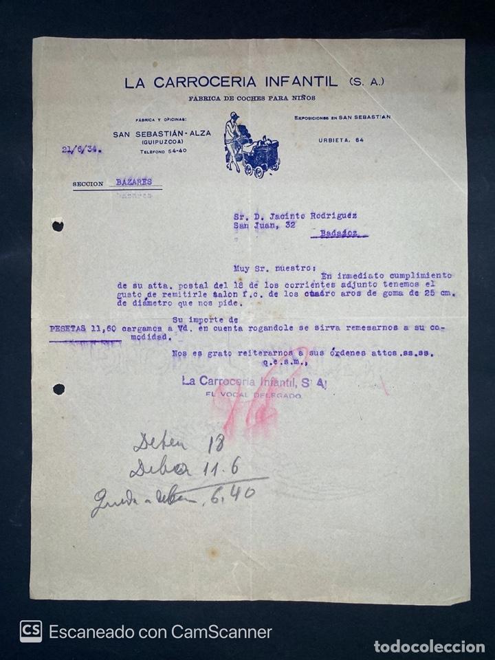 Commercial Letters: CARTA COMERCIAL.FABRICA DE COCHES PARA NI&Ntilde;OS. LA CARROCERIA INFANTIL. GUIPUZCUA, 1934. VER FOTOS