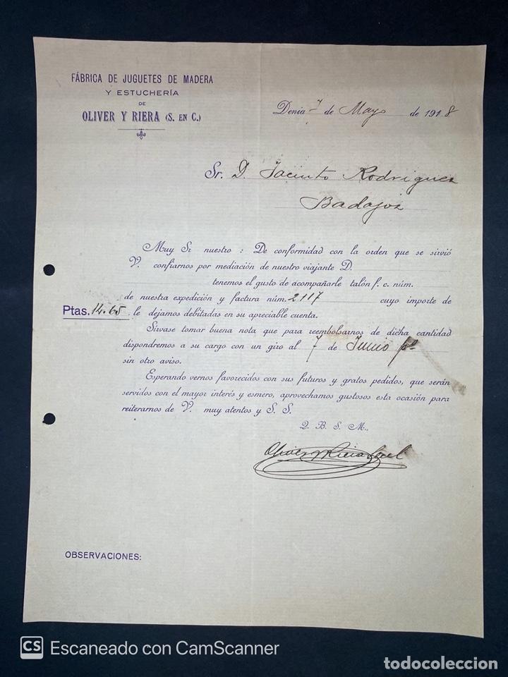 Commercial Letters: CIRCULAR. FABRICA DE JUGUETES DE MADERA Y ESTUCHERIA. OLIVER Y RIERA. DENIA-ALICANTE, 1918. VER