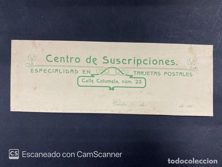 Commercial Letters: MEMBRETE. CADIZ. CALLE COLUMELA N&ordm; 25. CENTRO DE SUSCRIPCIONES. ESPECIALIDAD EN TARJETAS POSTALES