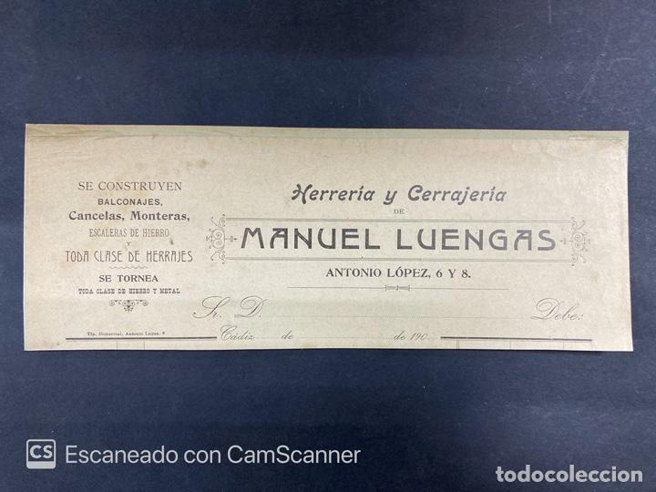 Commercial Letters: MEMBRETE. MANUEL LUENGAS. CADIZ. HERRERIA Y CERRAJERIA. ANTONIO LOPEZ 6 Y 8. VER FOTOS
