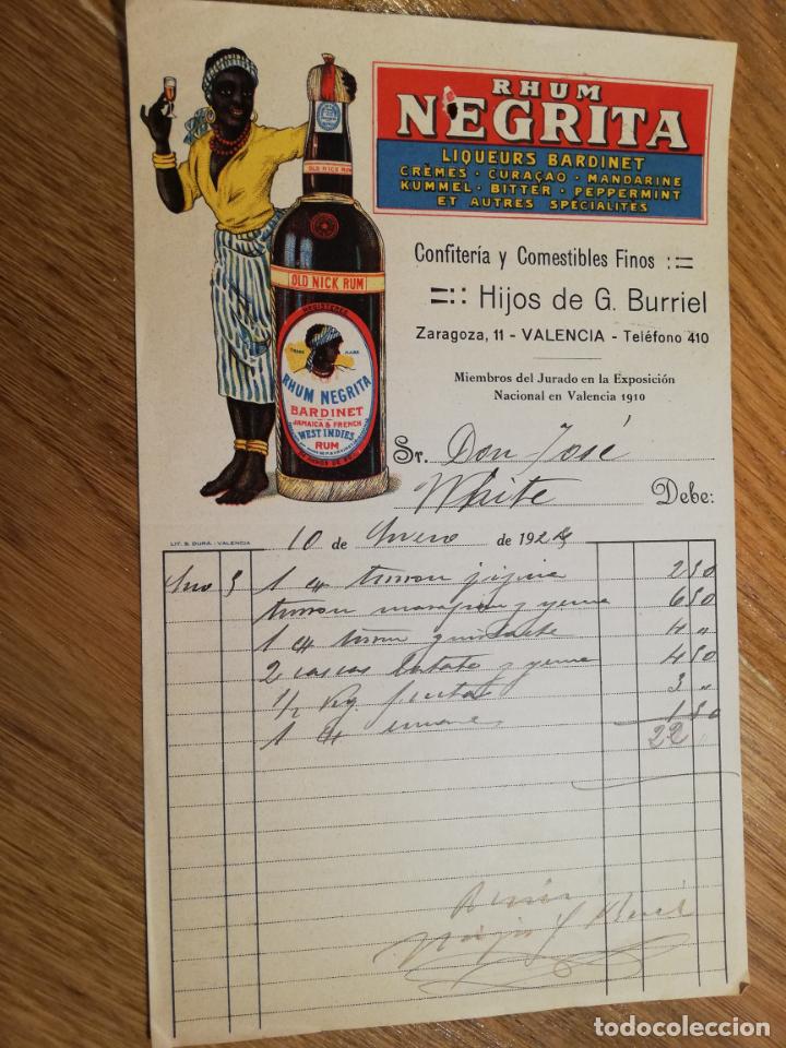 Commercial Letters: Documento entrega y pago pendiente licores Ron Negrita 1924 Valencia