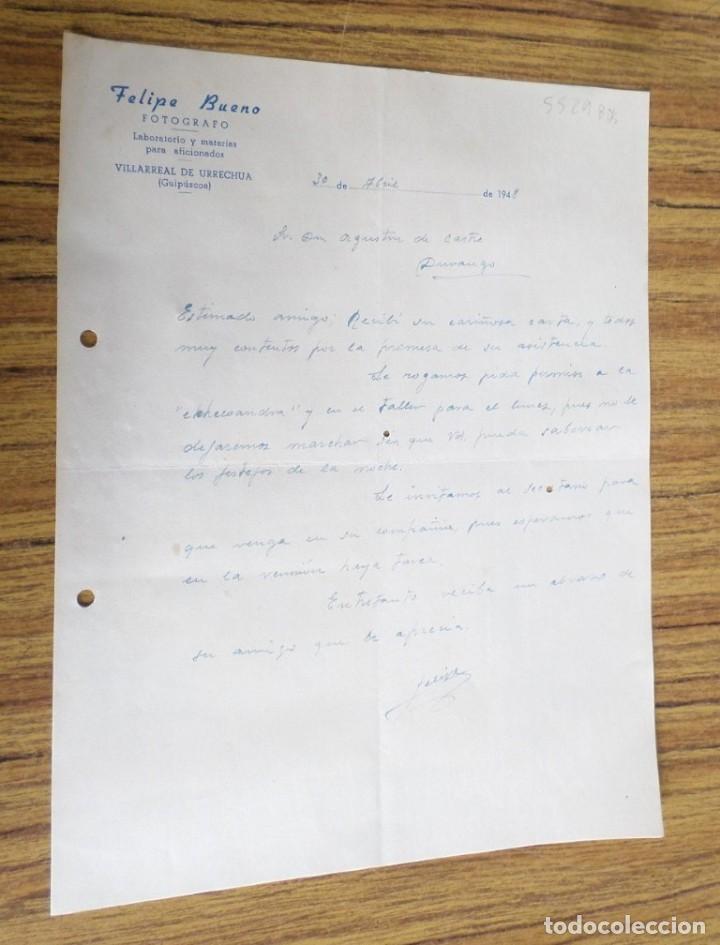 Commercial Letters: Carta manuscrita - Felipe Bueno - Fot&oacute;grafo Villareal de Urrechua &ndash; Guip&uacute;zcoa 1948