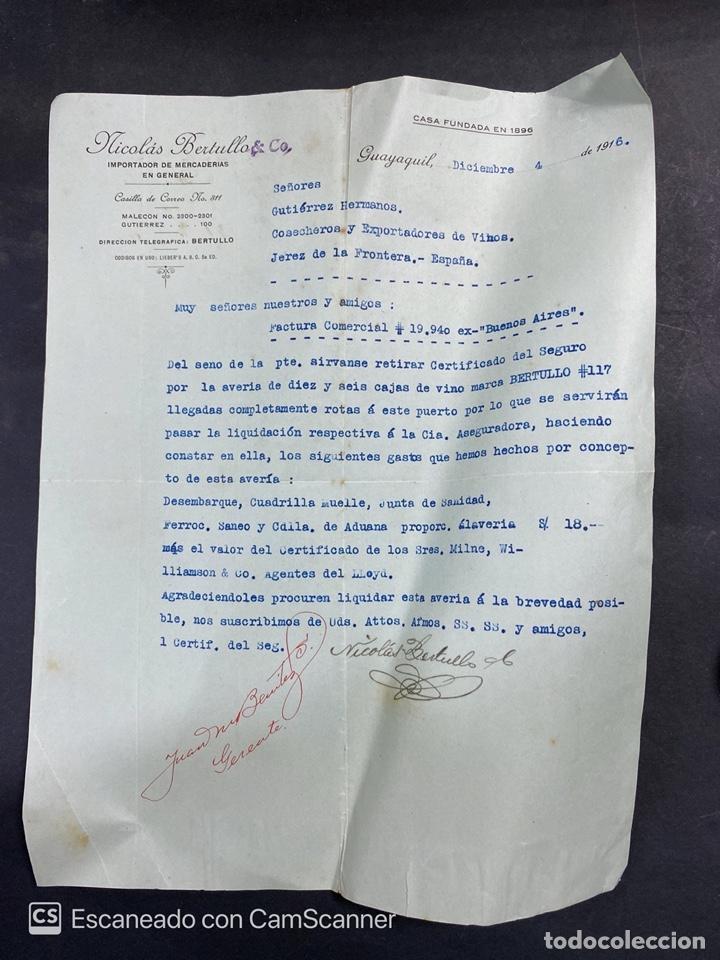 Lettres commerciales: CARTA COMERCIAL.NICOLAS BERTULLO & CO. GUAYAQUIL-ECUADOR, 1916. PARA GUTIERREZ HERMANOS.