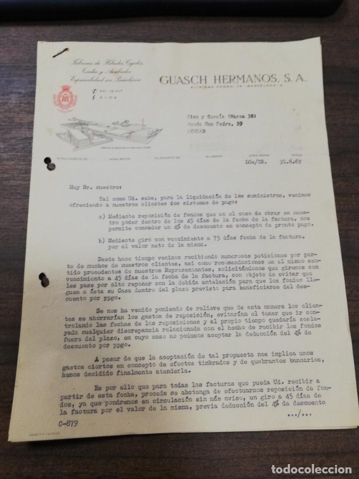 Gesch&auml;ftsbriefe: CARTA COMERCIAL. GUASCH HERMANOS, S. A. FABRICA DE HILADOS TEJIDOS TINTES. 1962.