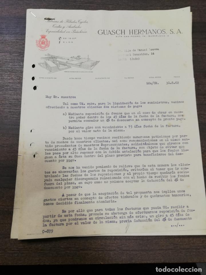 Gesch&auml;ftsbriefe: CARTA COMERCIAL. GUASCH HERMANOS, S. A. FABRICA DE HILADOS TEJIDOS TINTES. 1962. JAEN.