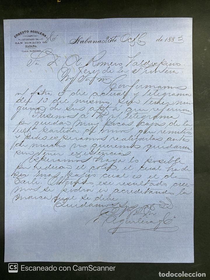 Gesch&auml;ftsbriefe: CARTA COMERCIAL. ERNESTO AGUILERA. LA HABANA, CUBA, 1883. PARA A.R. VALDESPINO, JEREZ.