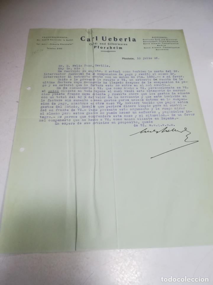 Gesch&auml;ftsbriefe: CARTA COMERCIAL. CARL UEBERLA. PFORZHEIM. 1936.