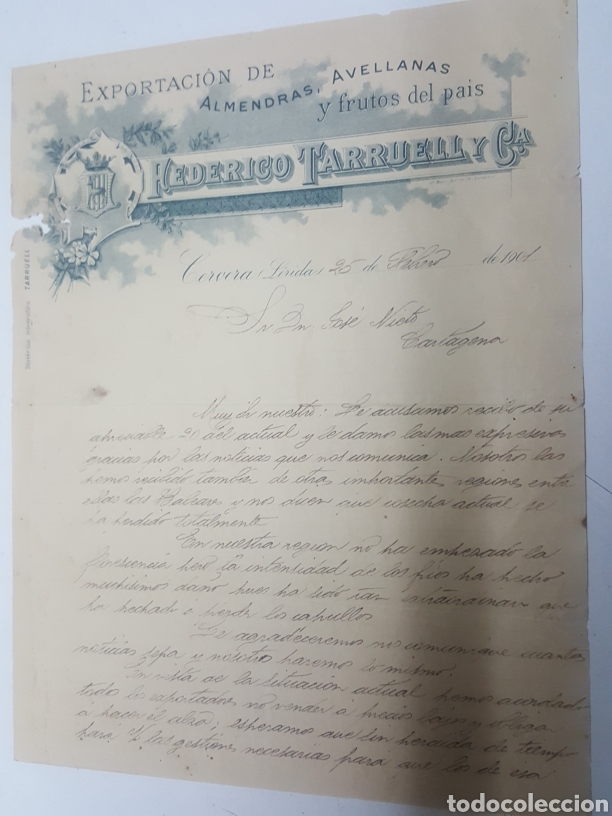 Commercial Letters: Carta exportacion frutos secos Federico Tarruell - Cervera Lerida 25 febrero 1901