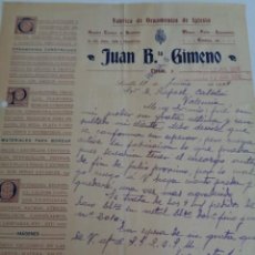 Cartas comerciales: SEVILLA. JUAN B. GIMENO. FABRICA ORNAMENTOS DE IGLESIA. CARTA COMERCIAL 1928. Lote 215775427