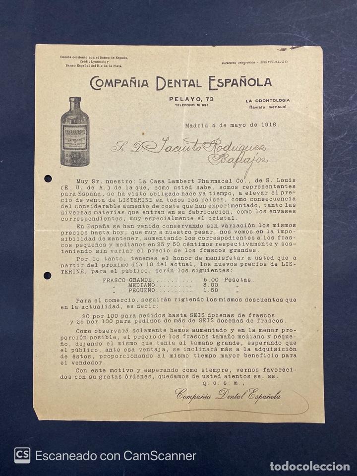 Lettres commerciales: CARTA COMERCIAL. COMPA&Ntilde;IA DENTAL ESPA&Ntilde;OLA. DIRIGIDA A JACINTO RODRIGUEZ. MADRID, 1918. VER FOTOS