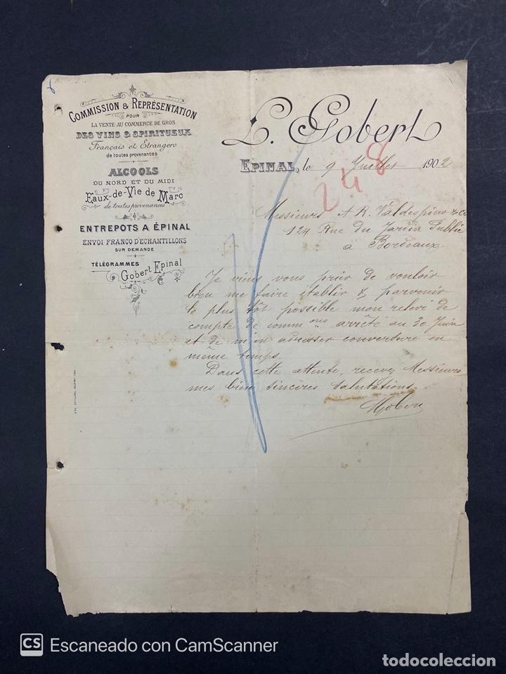 Lettres commerciales: CARTA COMERCIAL. L. GOBERT. EPINAL-FRANCIA, 1902.DIRIGIDA A R. VALDESPINO. VER