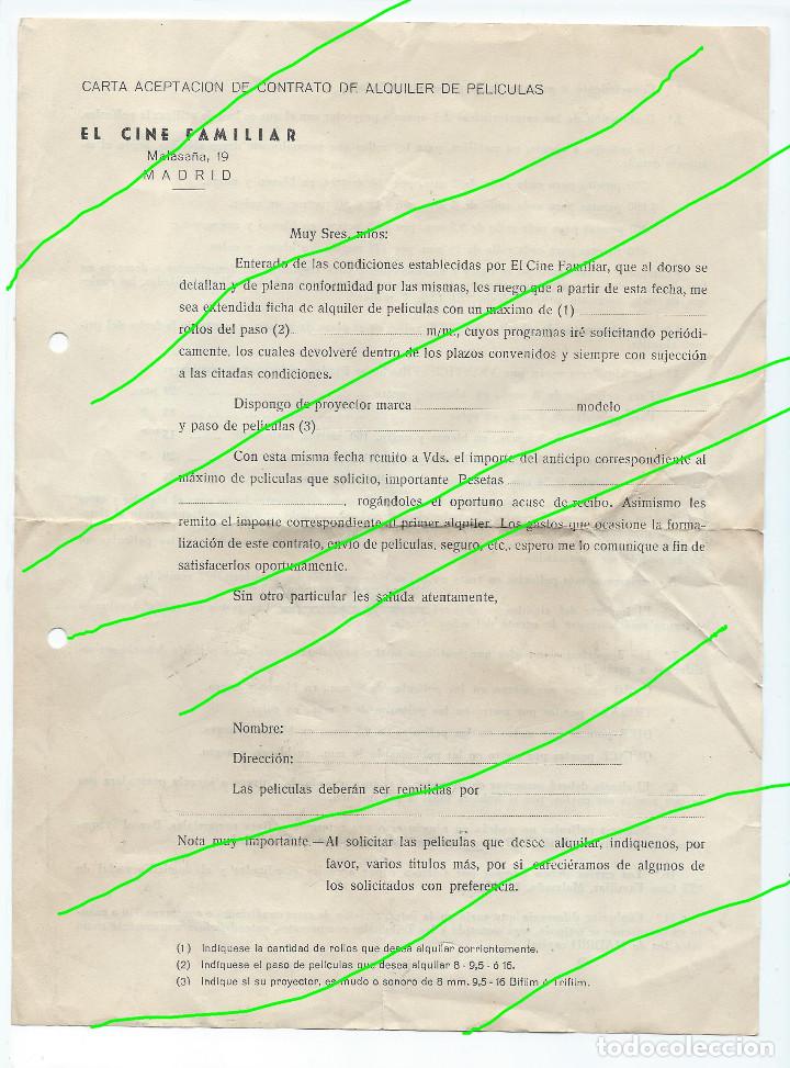 Gesch&auml;ftsbriefe: CARTA COMERCIAL O CONTRATO. EL CINE FAMILIAR. CINES FAMILIARES. MALASA&Ntilde;A, 19. MADRID.