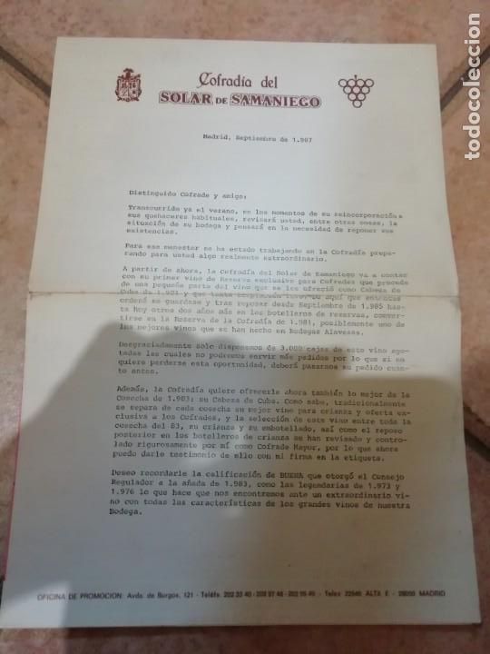 Lettres commerciales: Antigua carta comercial documento Cofrad&iacute;a del Solar de Samaniego - Pedido - 1987