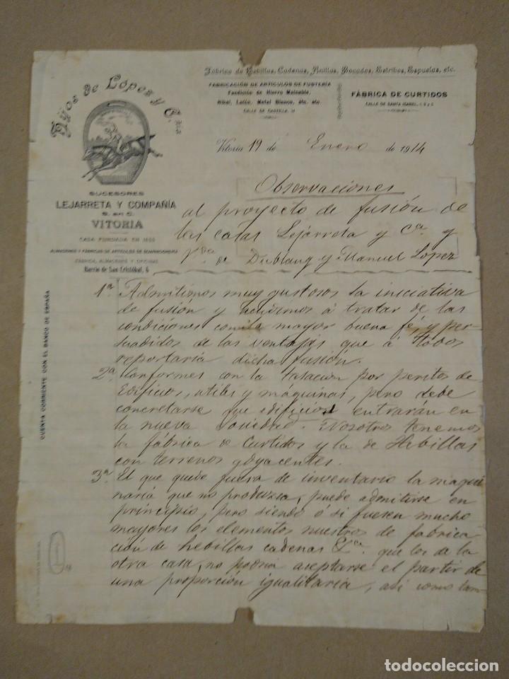 Lettres commerciales: Hijos de L&oacute;pez. Lejarreta y compa&ntilde;&iacute;a. Vitoria. Fabrica Curtidos. 1914
