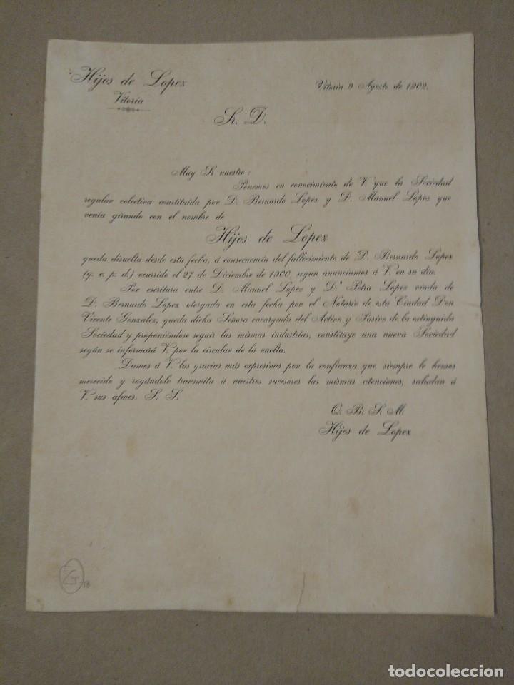 Lettres commerciales: Hijos de L&oacute;pez . Vitoria. Fabrica Curtidos. 1902. Candidatos, gerentes.