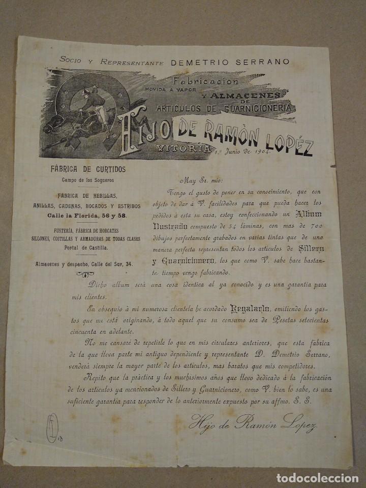 Lettres commerciales: Hijos de Ramon. L&oacute;pez . Vitoria. Fabrica Curtidos. Art&iacute;culos guarnicioner&iacute;a. Curtidos