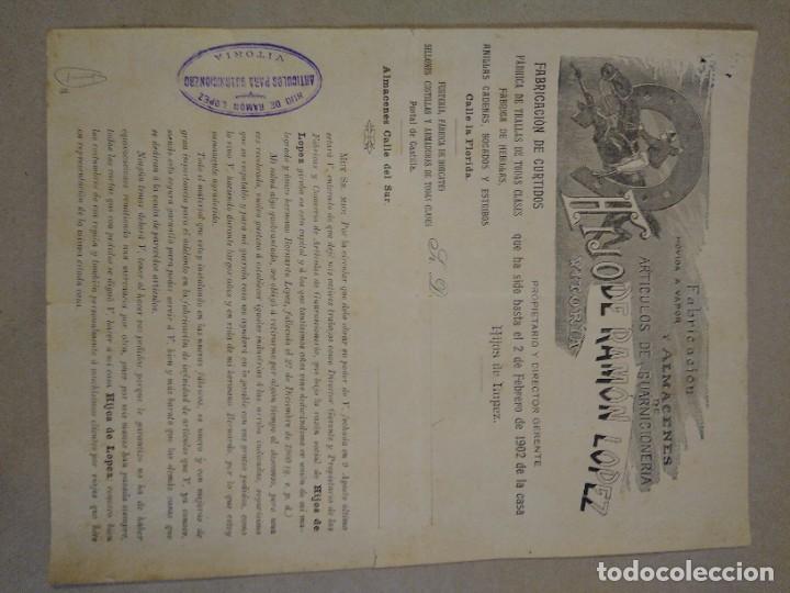 Lettres commerciales: Hijos de Ramon. L&oacute;pez . Vitoria. Fabrica Curtidos. Art&iacute;culos guarnicioner&iacute;a. Firma propietario.