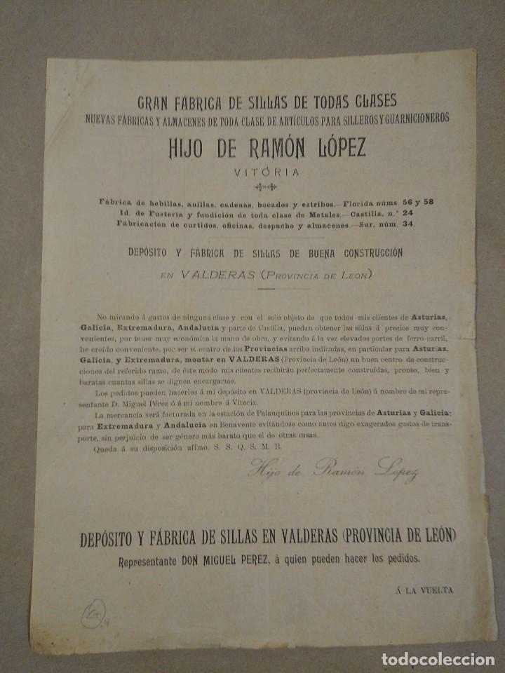 Lettres commerciales: Hijo de Ramon. L&oacute;pez . Vitoria. Valderas Le&oacute;n. Art&iacute;culos guarnicioner&iacute;a. Nota de precios