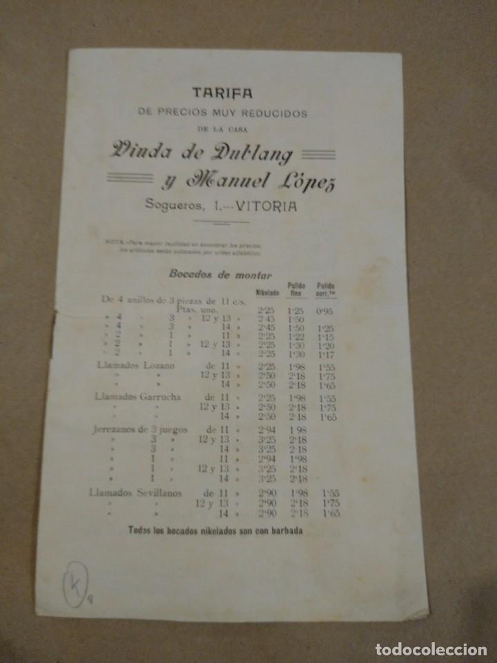 Lettres commerciales: Tarifa de precios Viuda de Dublang y Manuel L&oacute;pez. . Vitoria. 8 p&aacute;ginas.