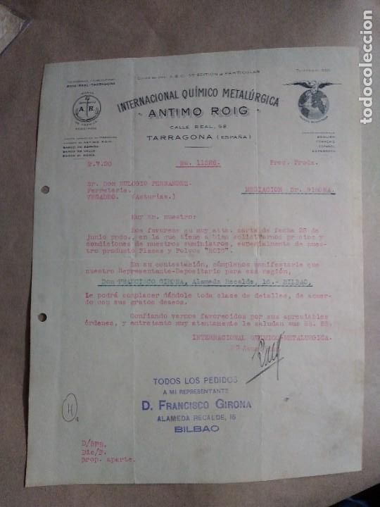 Lettres commerciales: Internacional qu&iacute;mico metal&uacute;rgica. Antimo Roig. Tarragona.