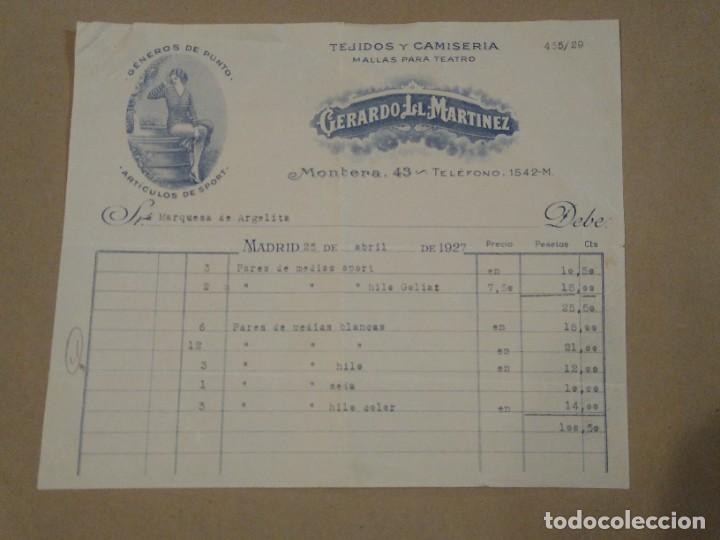 Lettres commerciales: Tejidos y camiser&iacute;a Gerardo Mart&iacute;nez. Montera Madrid. 1927.
