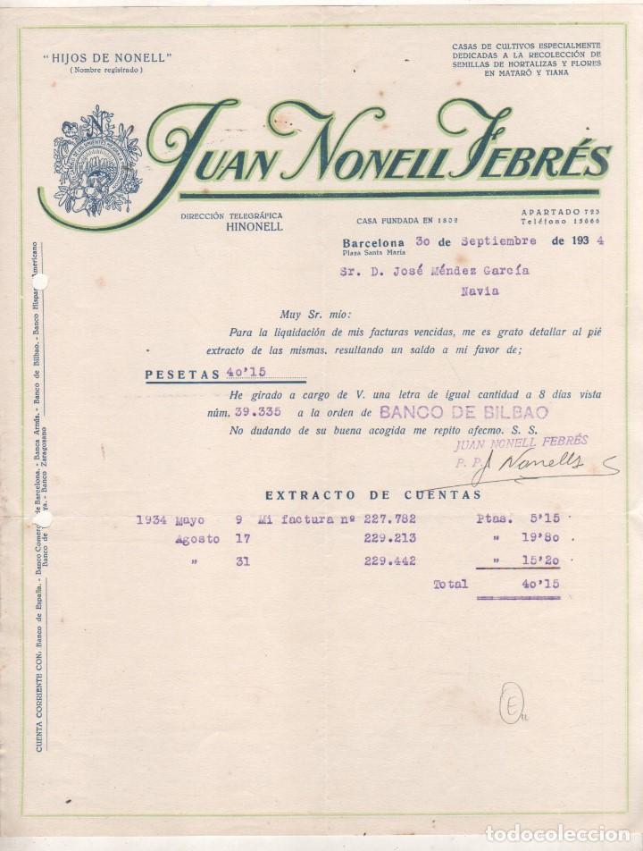 Lettres commerciales: Juan Nonell Febr&eacute;s Barcelona. Recolecci&oacute;n de semillas y hortalizas en Mataro y Tiana