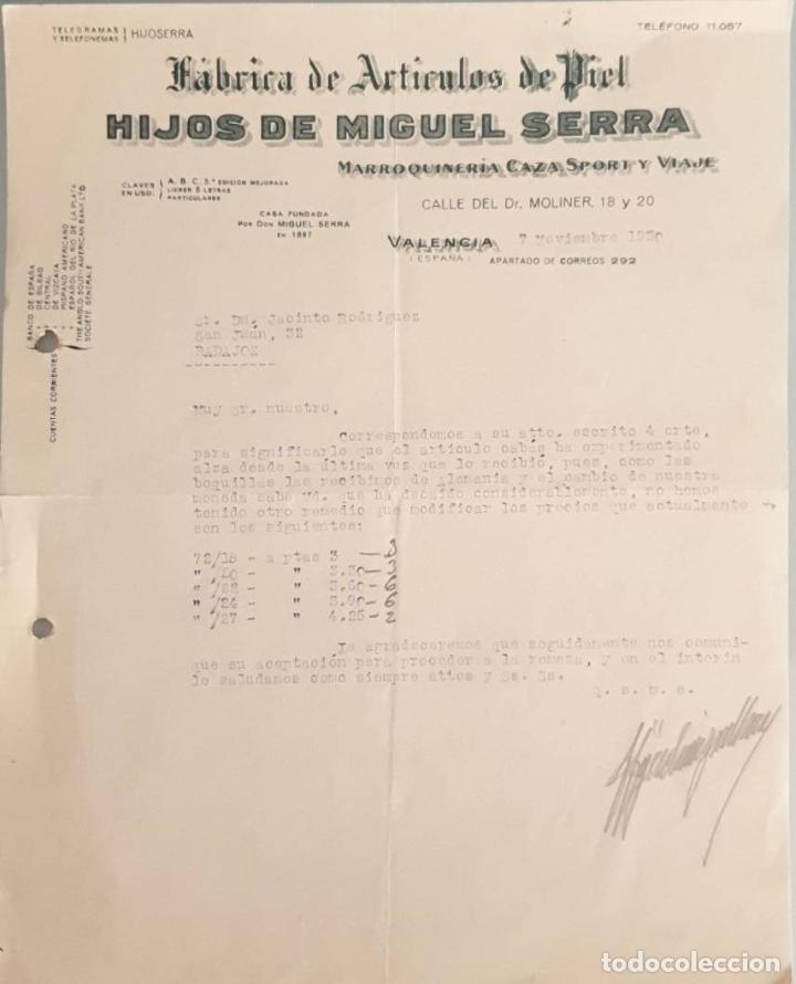 Gesch&auml;ftsbriefe: Carta comercial. Hijos de Miguel Serra. F&aacute;brica de art&iacute;culos de piel. Valencia. Espa&ntilde;a 1930