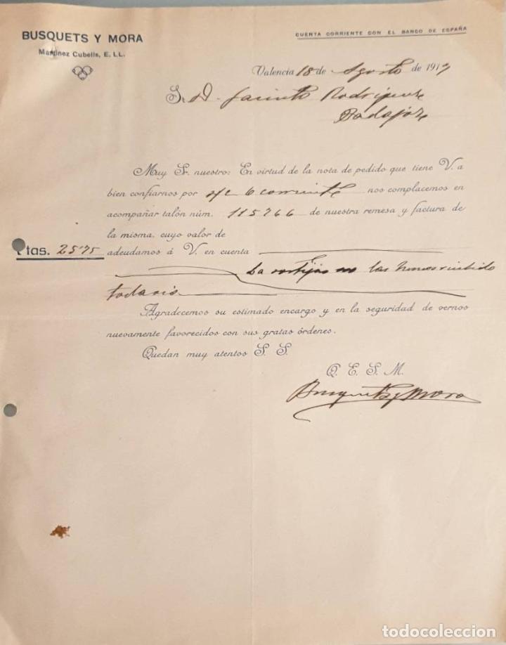 Cartas comerciales: Carta comercial. Busquets y Mora. Valencia. Espa&ntilde;a 1917