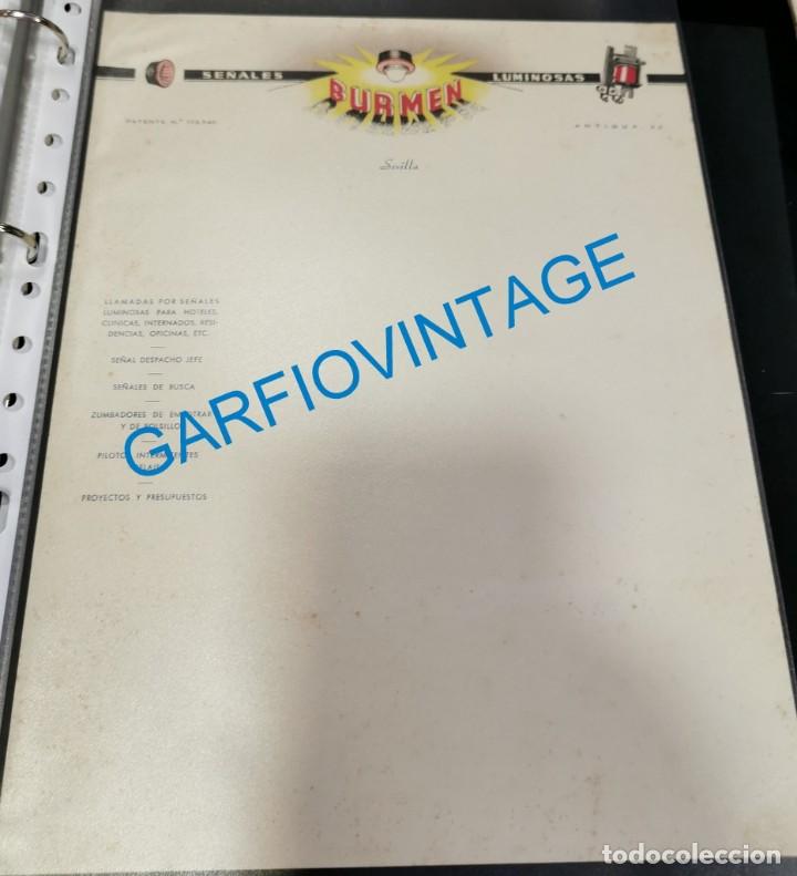 Lettere commerciali: SEVILLA, A&Ntilde;OS 50, ANTIGUA CARTA COMERCIAL, SE&Ntilde;ALES LUMINOSAS BURMEN, EN BLANCO