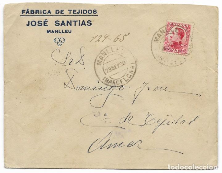 Cartas comerciales: SOBRE COMERCIAL FABRICA DE TEJIDOS JOS&Eacute; SANTIAS DE MANLLEU, DIRIGIDA A DOMINGO JOU - AMER, 1930