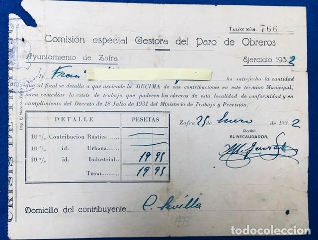 Cartas comerciales: Carta comercial Comisi&oacute;n Gestora Paro de Obreros. Ayuntamiento de Zafra ( Badajoz )1923