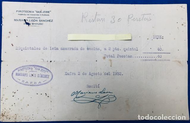 Cartas comerciales: Carta comercial Pirotecnia San Jos&eacute;. Zafra ( Badajoz ) 1932