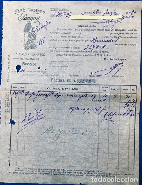 Cartas comerciales: Carta comercial Pedro L&oacute;pez Caf&eacute; Tostado Sangay. Badajoz 1930