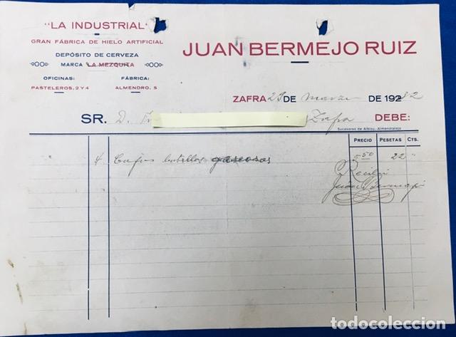 Cartas comerciales: Carta comercial La Industrial J. Bermejo Ruiz . Zafra ( Badajoz )1932