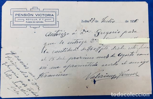 Cartas comerciales: Carta comercial Pensi&oacute;n Victoria . Zafra ( Badajoz )1930
