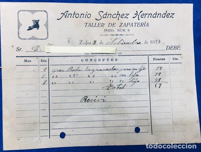 Cartas comerciales: Carta comercial Taller Zapater&iacute;a A. S&aacute;nchez Hern&aacute;ndez . Zafra ( Badajoz )1923