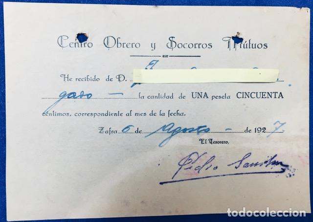 Cartas comerciales: Carta comercial Centro Obrero y Socorros M&uacute;tuos . Zafra ( Badajoz )1927