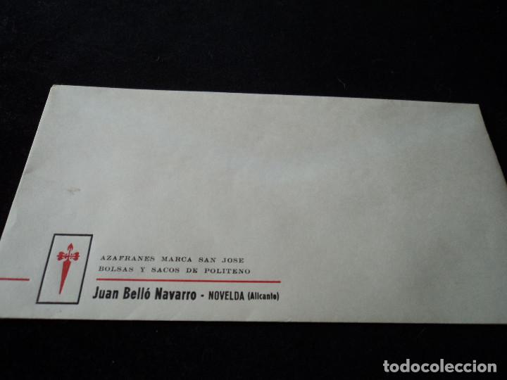 Cartas comerciales: sobre con membrete juan bello navarro azafranes marca san jose novelda, color blanco