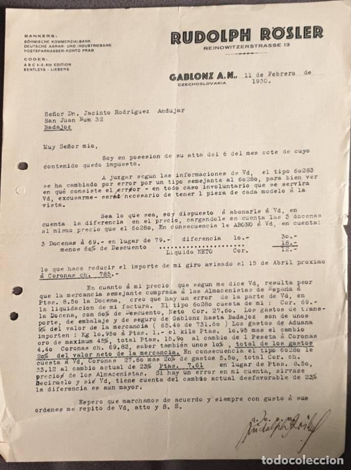 Cartas comerciales: Carta comercial. Rudolph Rosler. Czechoslovakia 1930