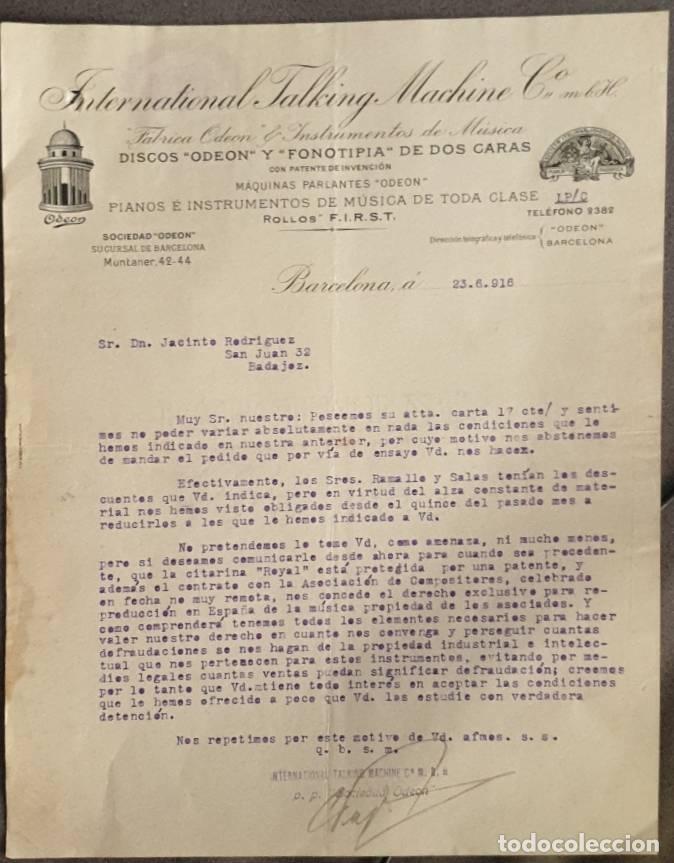 Gesch&auml;ftsbriefe: Carta comercial. International Talking Machine C&ordm;. Barcelona. Espa&ntilde;a 1916