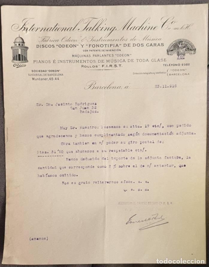 Gesch&auml;ftsbriefe: Carta comercial. International Talking Machine C&ordm;. Barcelona. Espa&ntilde;a 1916