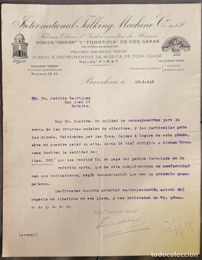 Gesch&auml;ftsbriefe: Carta comercial. International Talking Machine C&ordm;. Barcelona. Espa&ntilde;a 1916