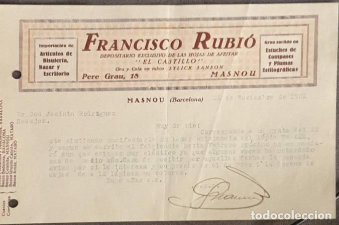 Gesch&auml;ftsbriefe: Carta comercial. Francisco Rubi&oacute;. Articulos de bisuter&iacute;a, bazar y escritorio. Barcelona. Espa&ntilde;a 1932