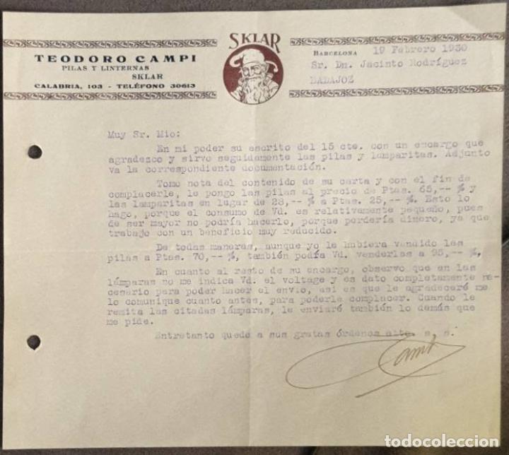 Gesch&auml;ftsbriefe: Carta comercial. Teodoro Campi Cusso. Industrias Sklar. Barcelona. Espa&ntilde;a 1930