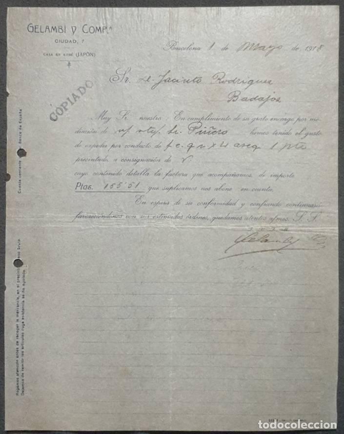 Cartas comerciales: Carta comercial. Gelambi y Comp&ordf;. Barcelona. Espa&ntilde;a 1918