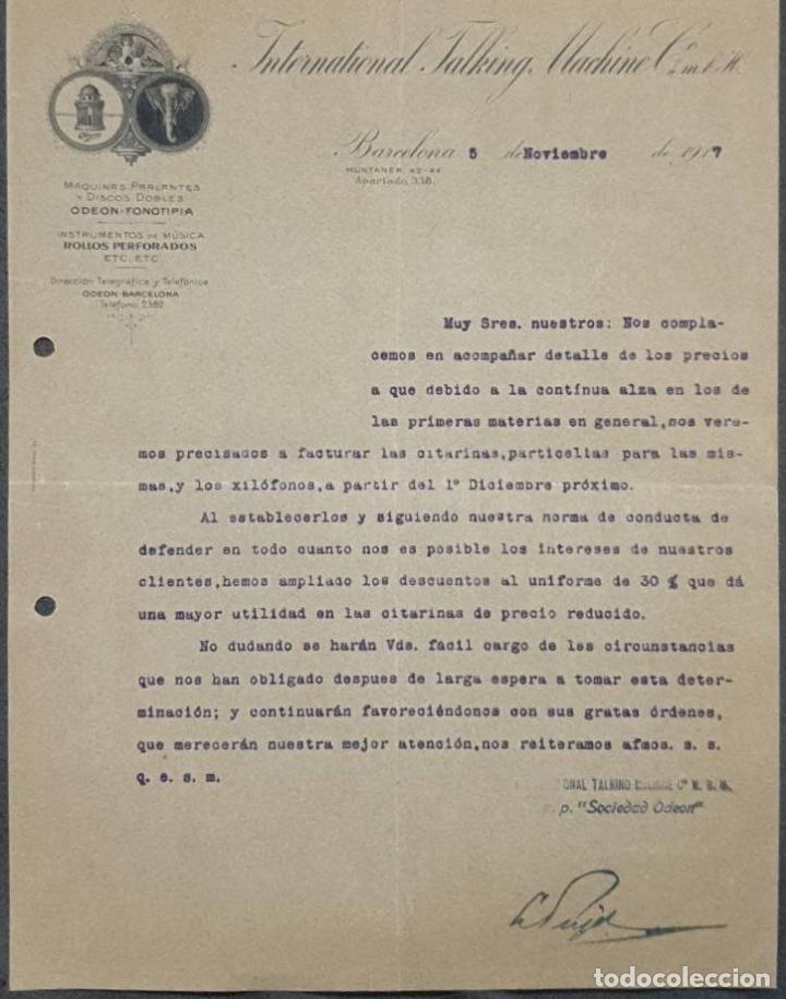 Cartas comerciales: Carta comercial. International Talking Machine C&ordm;. Barcelona. Espa&ntilde;a 1919