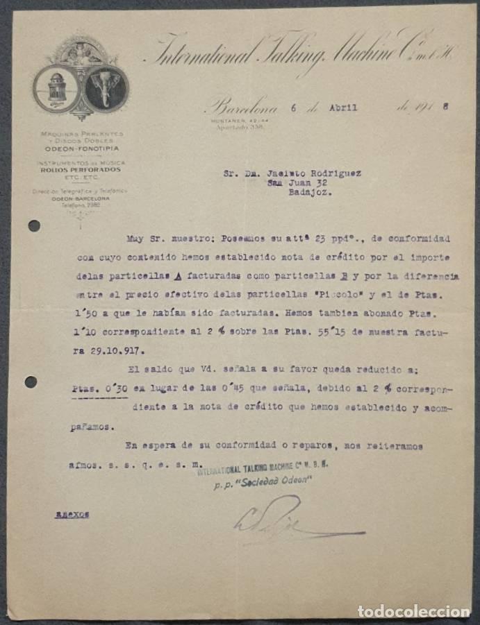 Cartas comerciales: Carta comercial. International Talking Machine C&ordm;. Barcelona. Espa&ntilde;a 1918