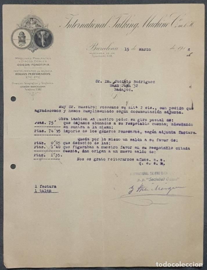 Cartas comerciales: Carta comercial. International Talking Machine C&ordm;. Barcelona. Espa&ntilde;a 1918