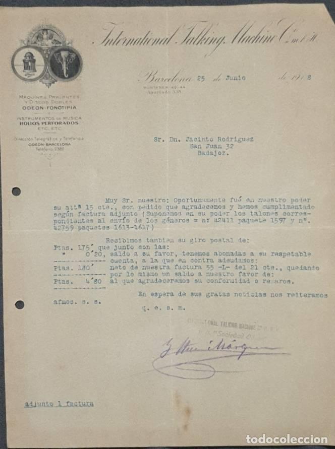 Cartas comerciales: Carta comercial. International Talking Machine C&ordm;. Barcelona. Espa&ntilde;a 1918