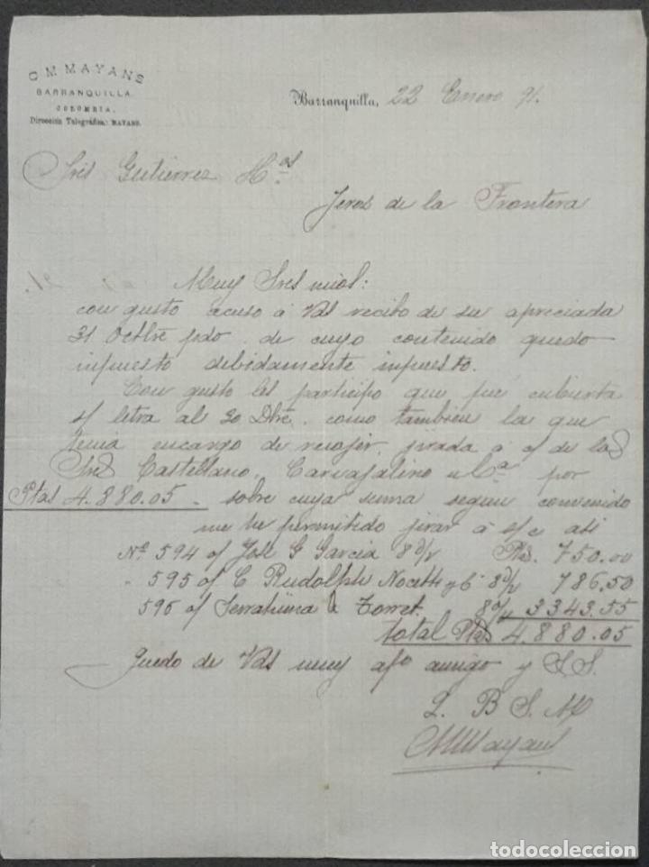 Cartas comerciales: Carta comercial. CM Mayans. Barranquilla. Colombia 1891